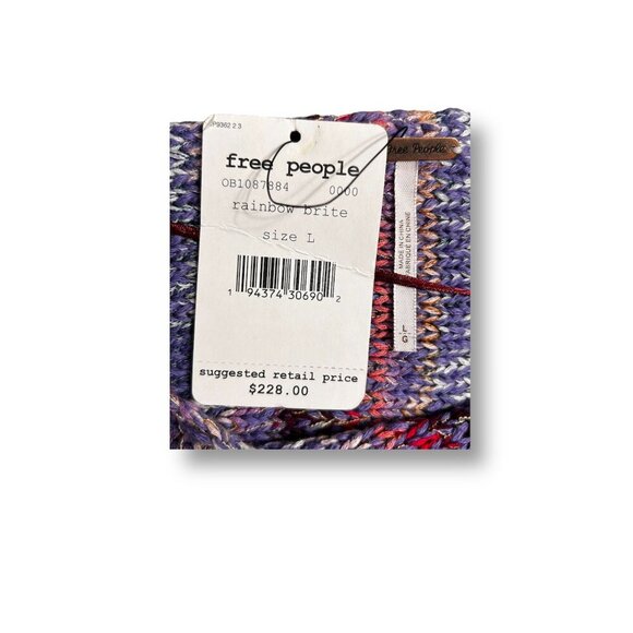 Free People L Radiate Pullover Sweater Rainbow Fringe Striped Boho Artsy NWT - Picture 11 of 11